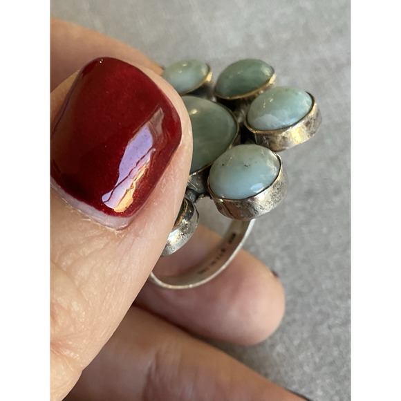 925 Sterling Silver Blue Larimar Floral Cluster Ring Size 6 Vintage Estate Read - Picture 5 of 11